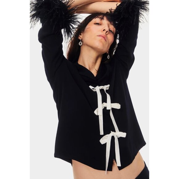 Sleeper Party Pajama Set Bows And Feathers in Black Small New Womens Pants Top - Picture 15 of 17